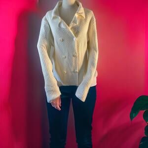 Talbots Cardigan Double Breasted Cream Chunky Knit​